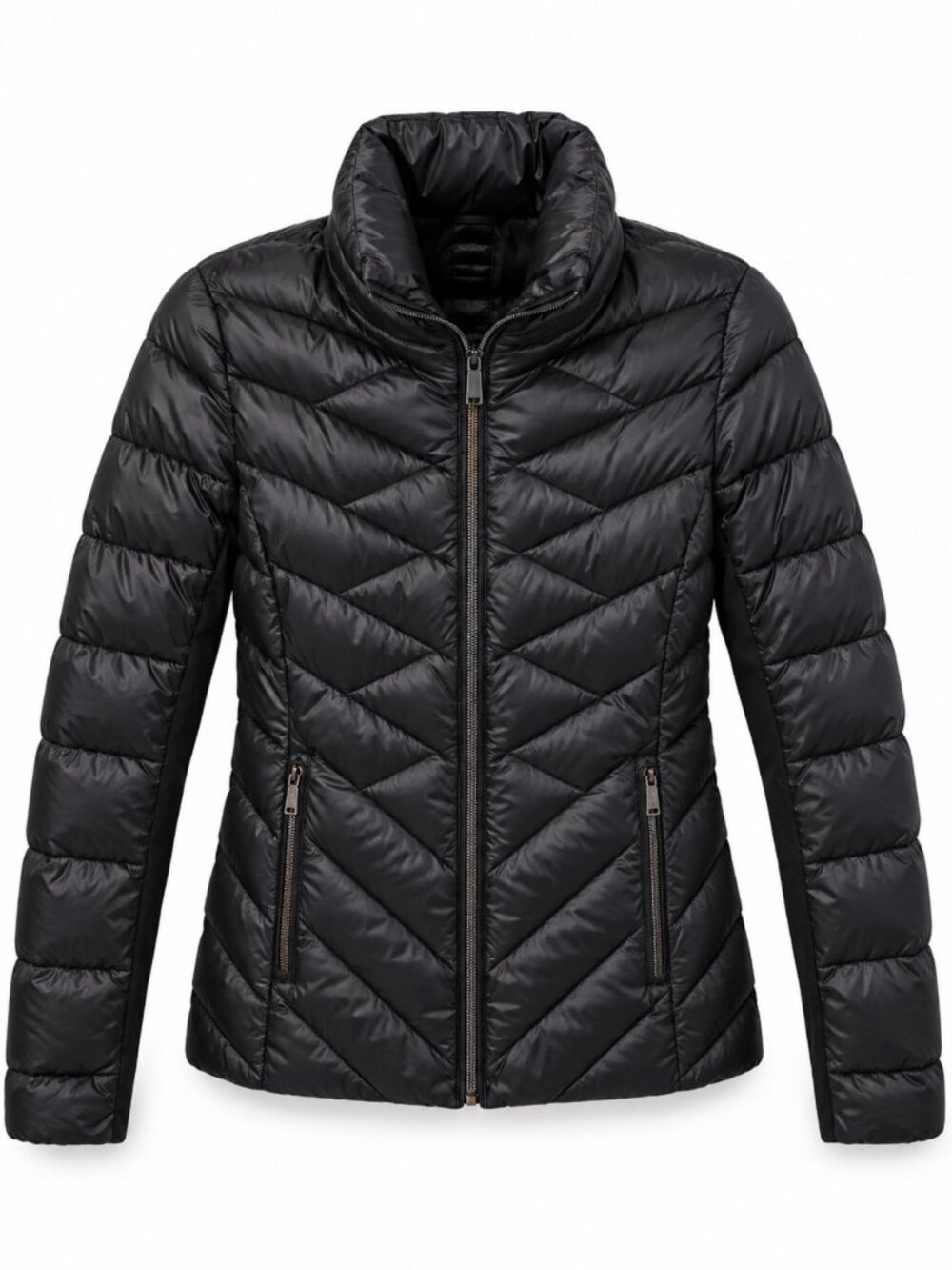 Black Quilted Puffer Jacket Zip Up